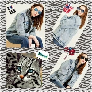 Free People "Vntge Kitty Wild 1's" Shrpa Denim Jeans Jacket